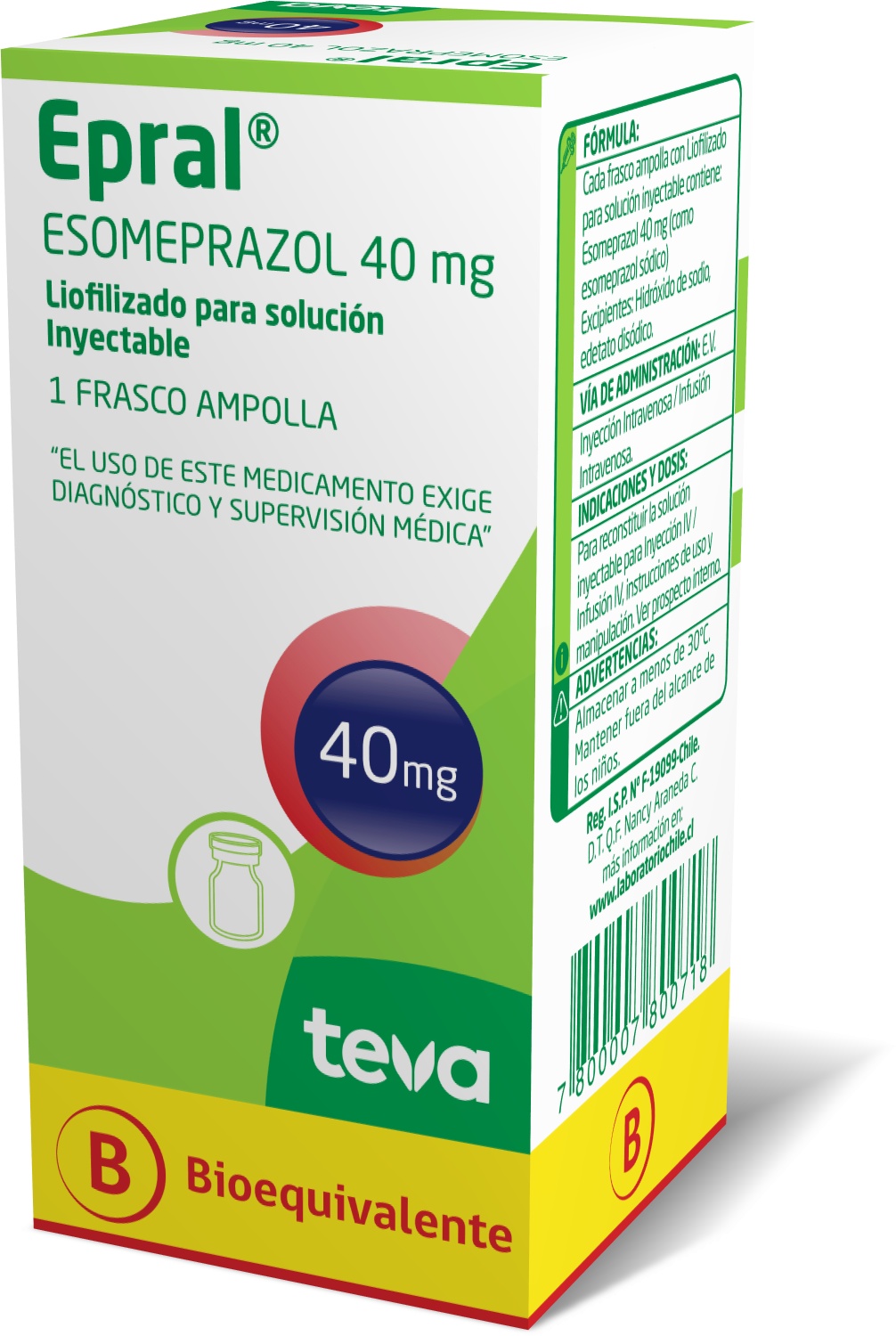 Luftfart gået i stykker Skab Epral 40 mg Frasco Ampolla - Laboratorio Chile | Teva
